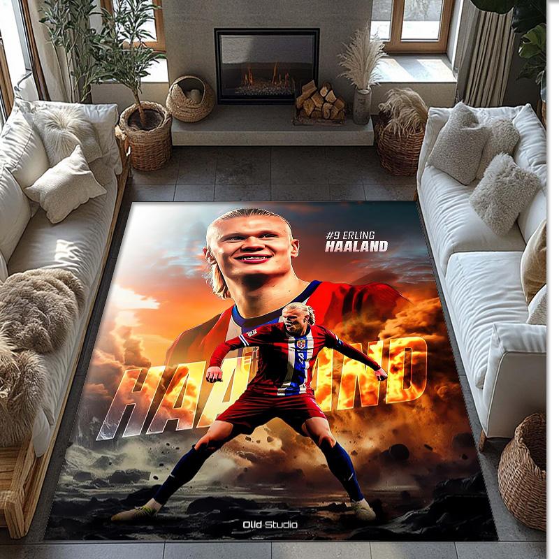 Erling Haaland Printed Flannel Area Rug Non Slip Soft Polyester Floor Carpet Indoor Decor Mat for Bedroom Living Room Sofa