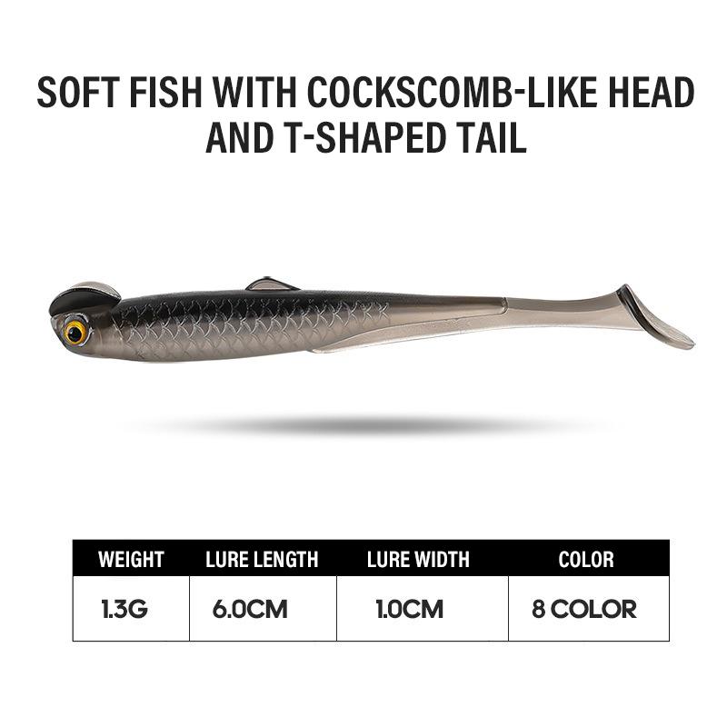 15PCS Fishing Lures 6cm 1.3g PVC Soft Bait T-Tail Swimbait Wobblers Slow Sinking Artificial Lure Pike Bass Fishing Tackle Pesca