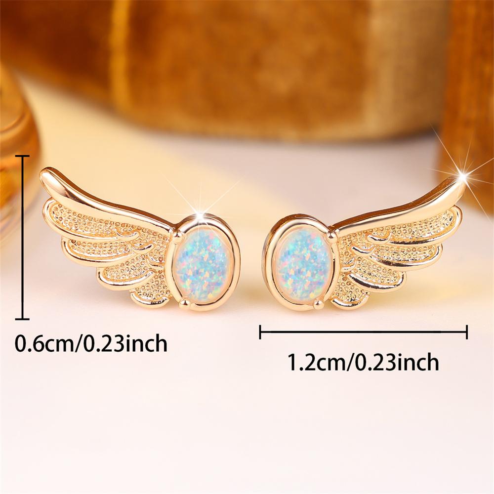 Cute Angel Wings White Opal Oval Stone Stud Earrings For Women Vintage Fashion Gold Color Wedding Jewelry Valentine's Day Gifts