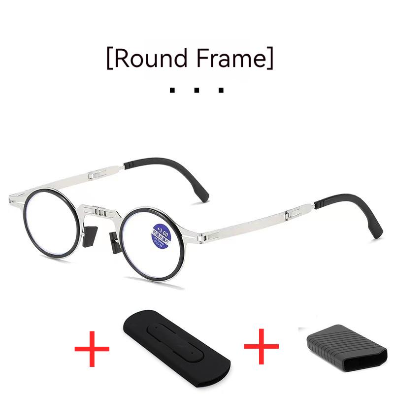 Folding Presbyopia Glasses Popular Portable Men's Middle-aged and Elderly Farsightedness Anti Blue Light Metal Frame Presbyopia