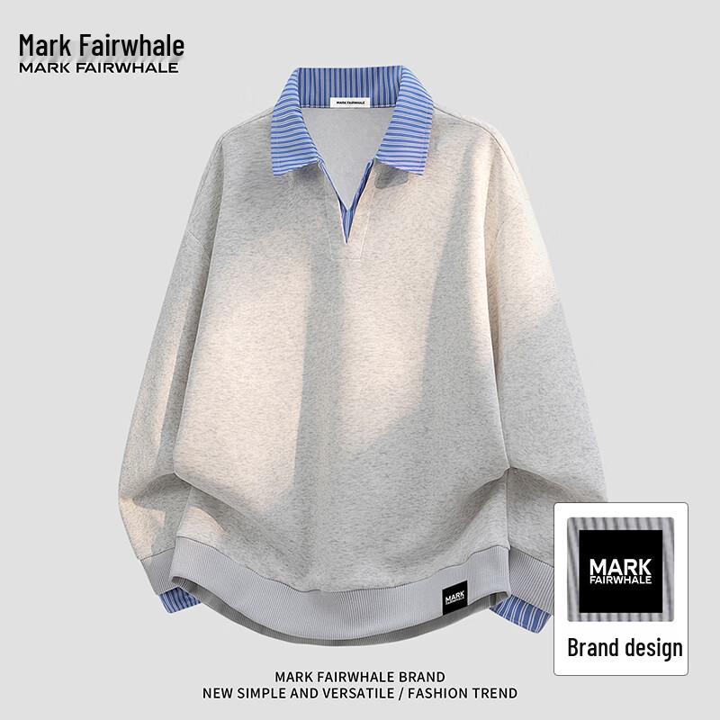 Men s Faux Two-Piece Striped Polo Sweatshirt