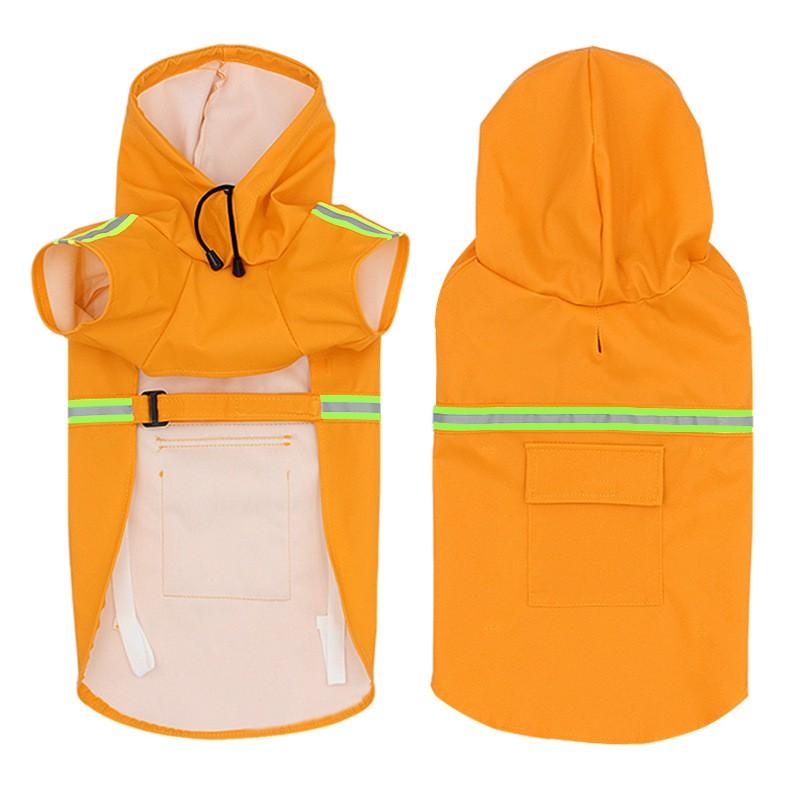 Large Dog Raincoat With Hood PU Waterproof Outdoor Pet Coat Reflective Safety All
