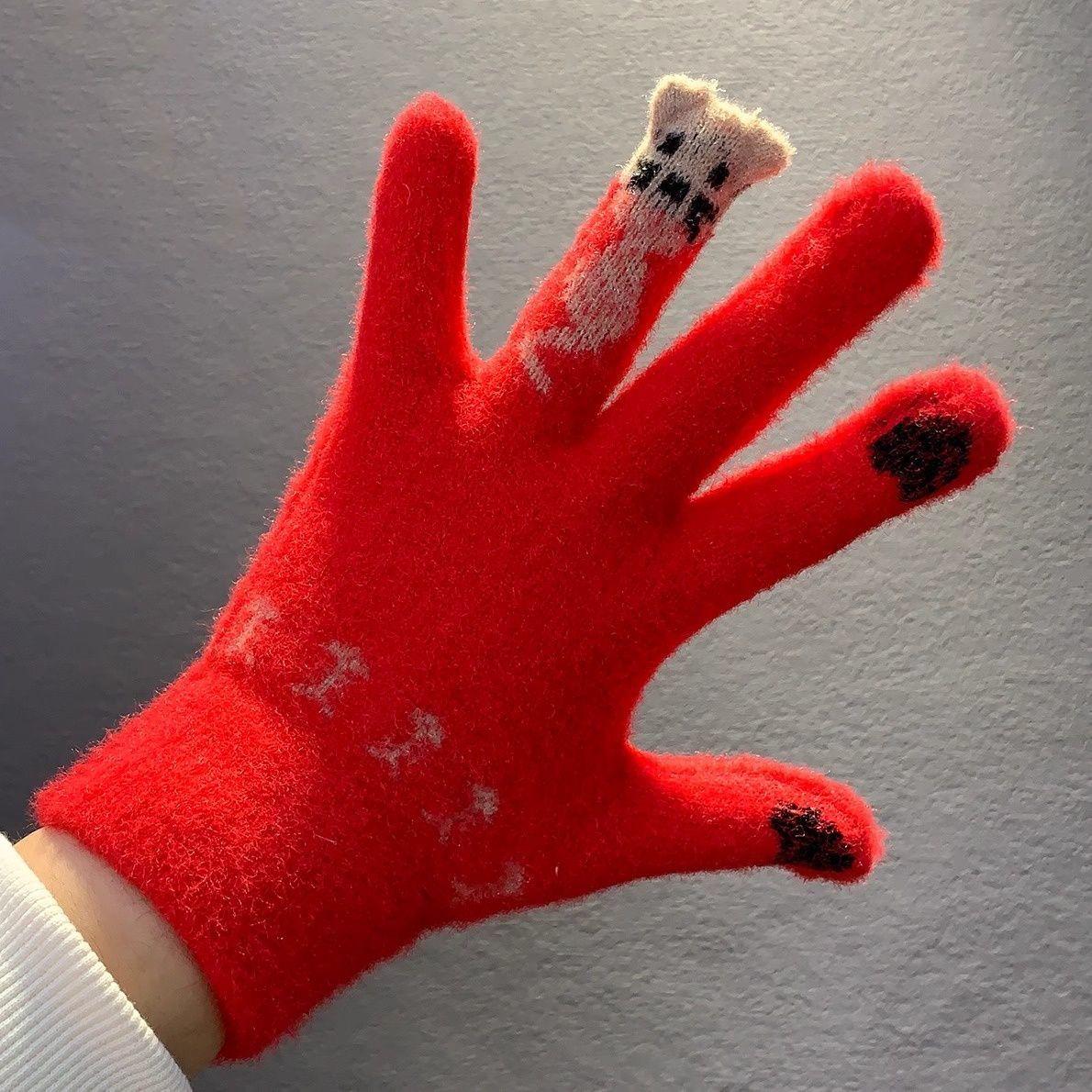 

**Cute Cartoon Animal Winter Knitted Gloves - Warm, Cold-Proof, and Perfect for Students Cycling Outdoors** One Size