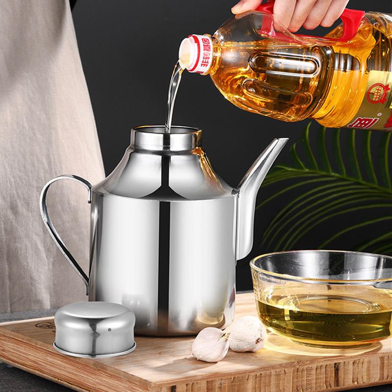 Stainless Steel Oil Bottle Oil Pourer Leakproof Seasoning Pot Kitchen Sauce Dispenser Strainer Container Storage Jars For Spice