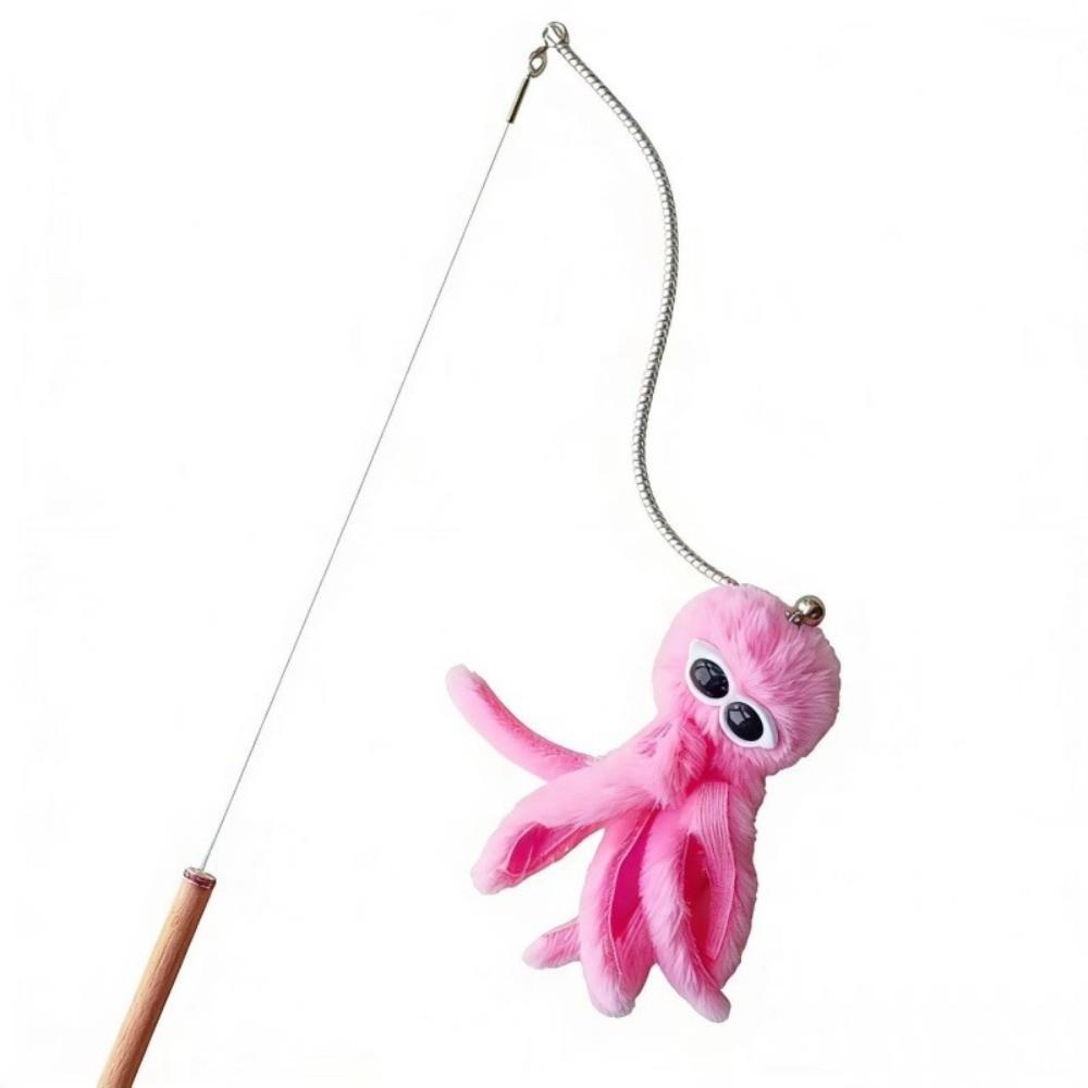 New Cute Octopus Cat Teasing Wands Funny Catcher Long Handle Interactive Stick Plushie Animals Teaser Stick Rod Indoor Play