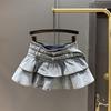 Summer ruffle edge denim skirt female retro spice girl age reduction and thin anti-light a-word pleated skirt
