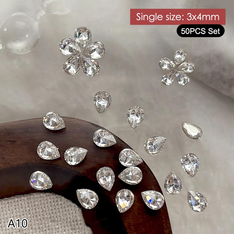 50 Stück Mehrfarbige Mini-Wassertropfen Zirkon Nail Art Strasssteine 3D Flachboden Kristallsteine Maniküre Dekoration