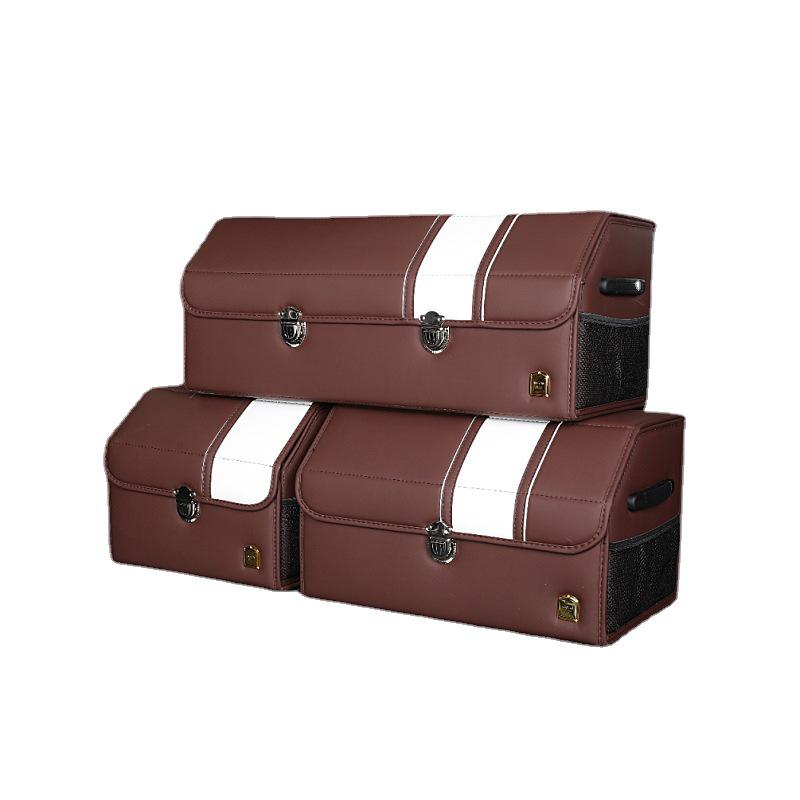 Leather Car Trunk Organizer: Foldable Interior Storage Box and Decorative Accessory.