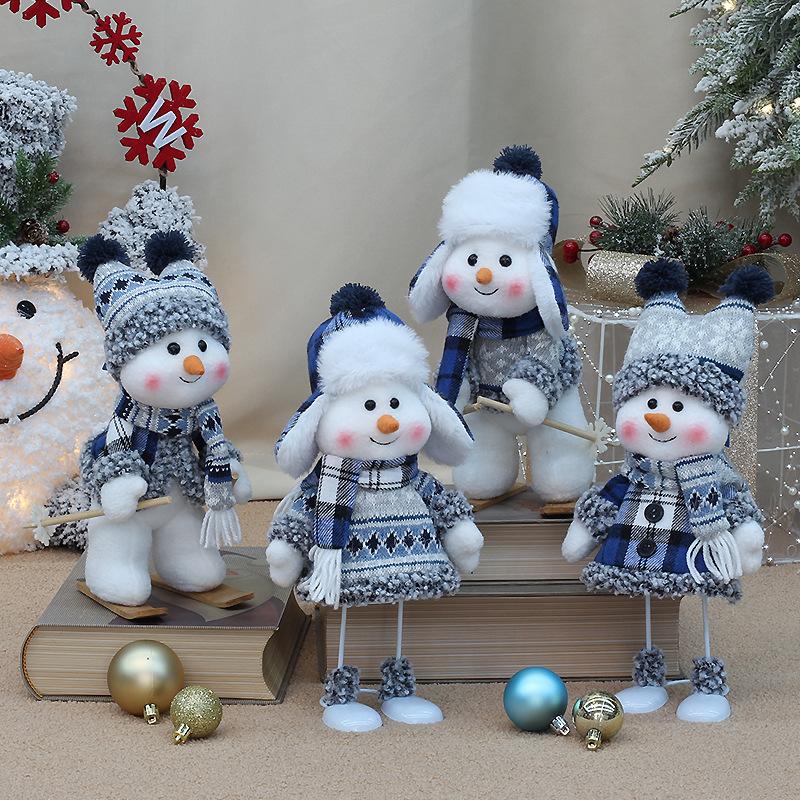 Christmas Fabric Plush Toy Cute Skiing Rocking Snowman Decorative Ornament Holiday Gift New Arrival Blue