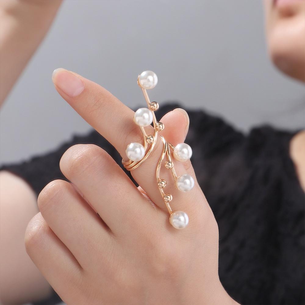 Geometric Gold Color Knuckle Ring Adjustable Fashion Jewelry Fashion Pearl Bead Rings  Girl