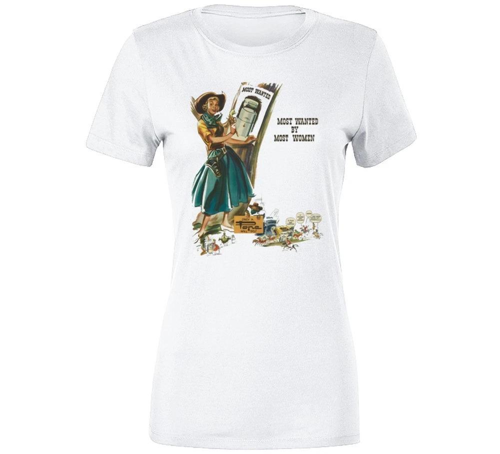Most Wanted Womens Retro Cowgirl T Shirt Western Vintage Tee Funny 50s M