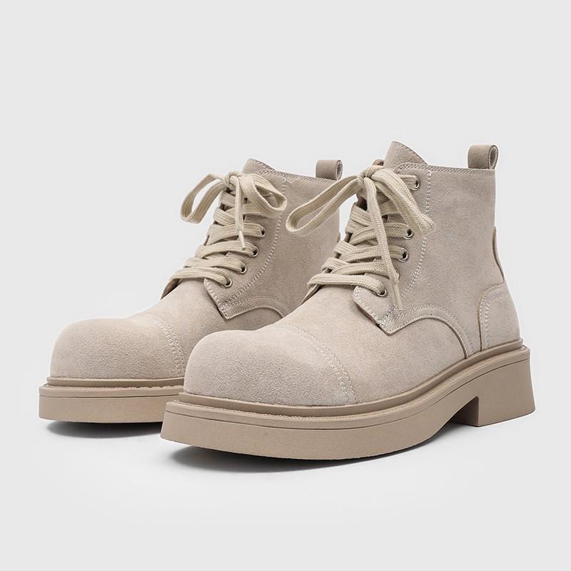 Mens Casual Chunky Sole Martin Boots Low-Cut Lace-Up Round Toe Workwear Style