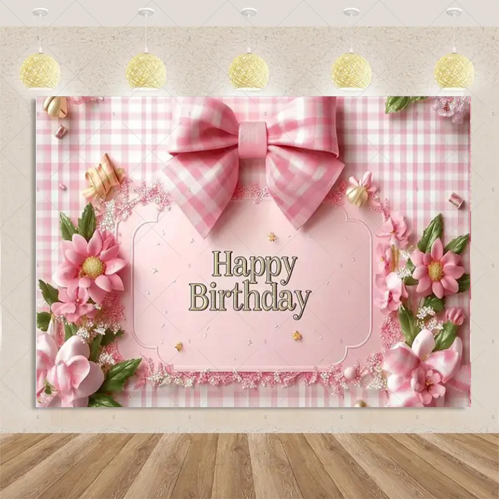 Pink Bow Tie Background Banner Girls Birthday Party Decorations Balloon Flower Photography Backdrop Supplies Photo Shoot Props