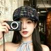 Dopamine color plaid forward hat cute graffiti personality beret fashion versatile literary painter hat