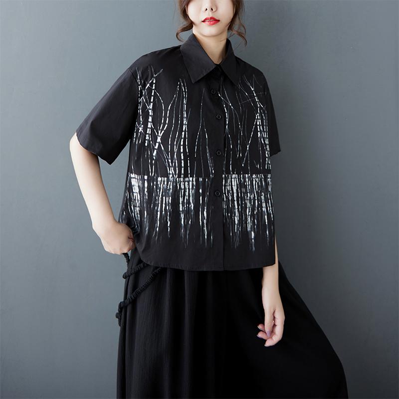 

DIMANAF 2025 Plus Size Новая летняя блузка с коротким рукавом на пуговицах Повседневная женская свободная рубашка Базовые рубашки XL чёрный