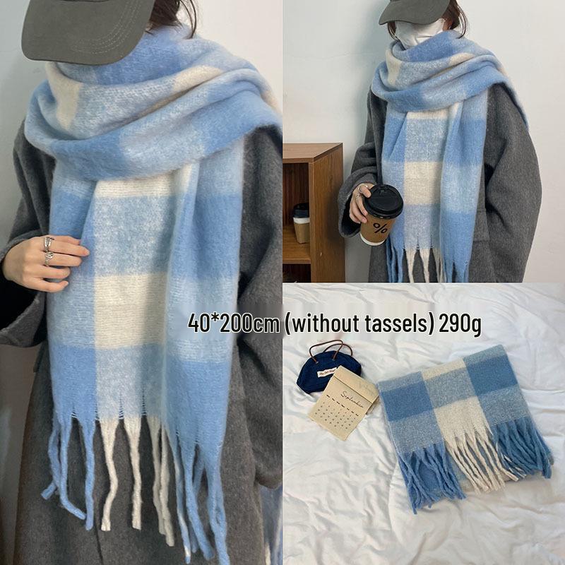 Luxuriöser Farbverlauf Mohair Patchwork Schal: Dicker, warmer Winter-Nackenschal für Damen, Schal im koreanischen Stil aus Imitat-Kaschmir.