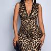 Abito Midi Bodycon da Donna con Stampa Leopardo Scollo a V Bordi in Pizzo Senza Maniche Spacco Posteriore Asciugatura Rapida Vestibilità Slim Fit Abito da Sera Cocktail Festa Formale