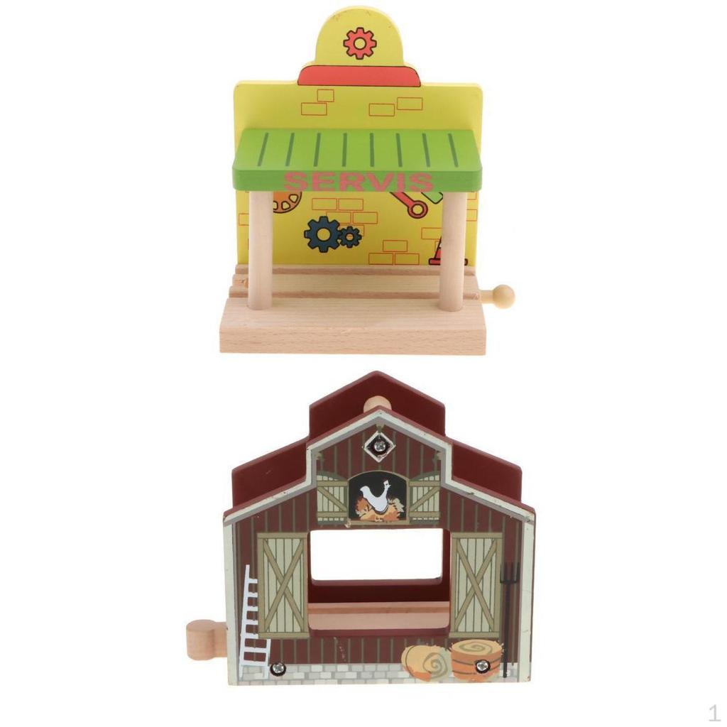 2pcs Wooden Train Track Accessories Set Railway Assembly Building Toy for Children