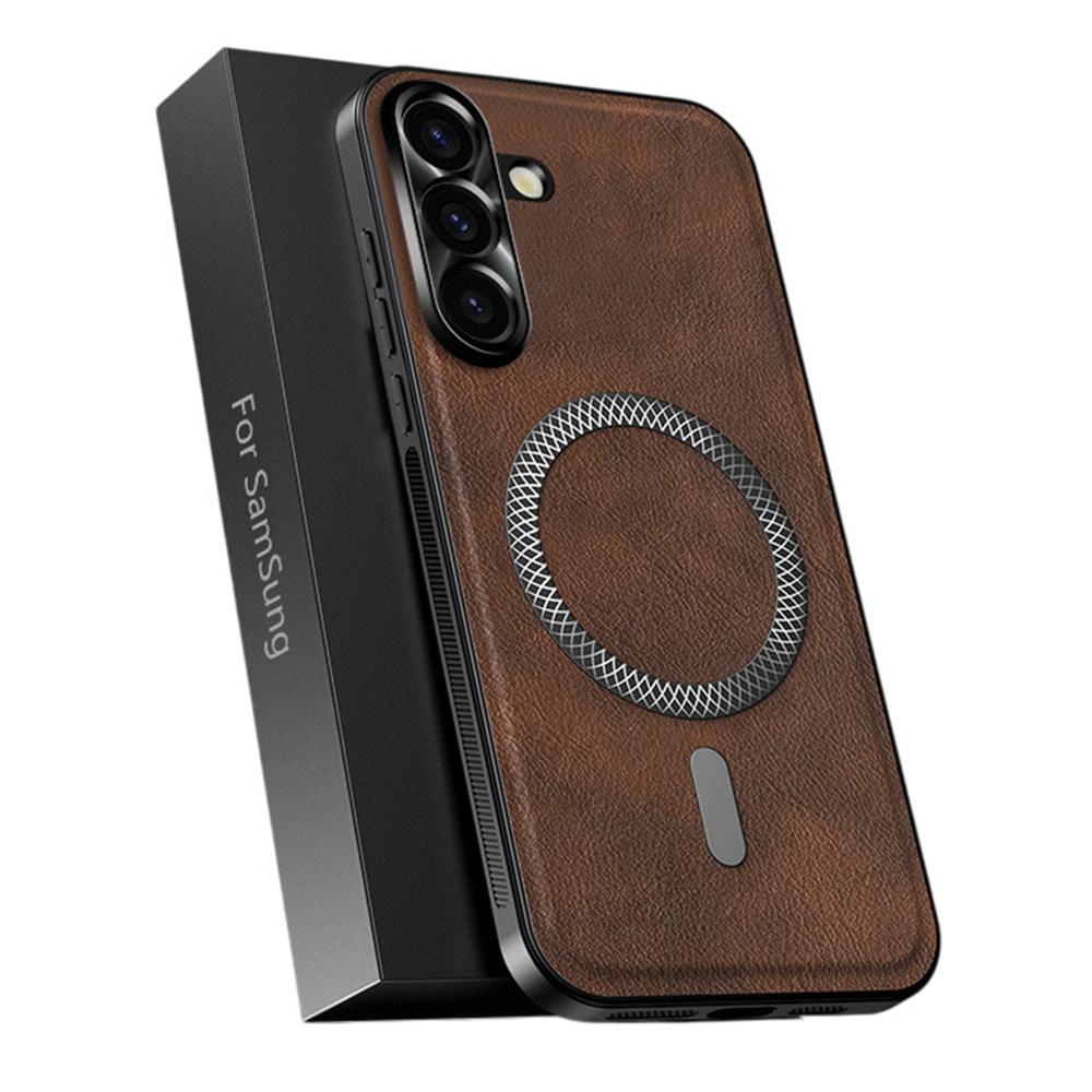 For Samsung Galaxy S25 Case Compatible with MagSafe PU TPU PC Phone Back Cover with Metal Lens Frame