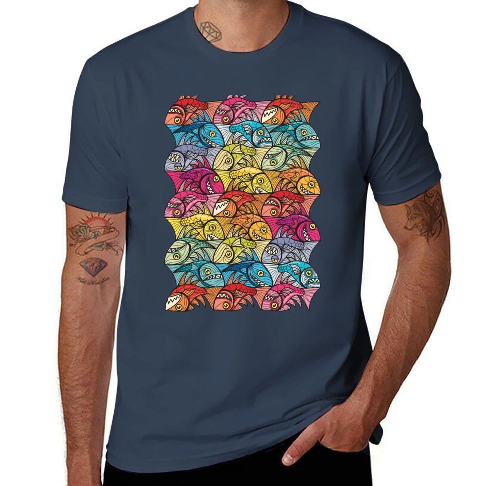 Escherfishing Tshirt Basic Casual Wear Short Sleeve Top S
