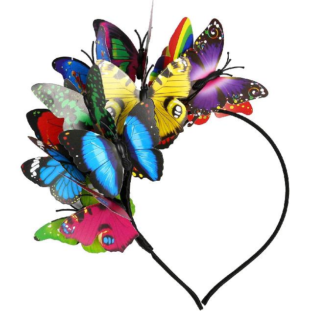 Coucoland Butterfly Fascinator Headband for Tea Party Halloween Costume | Vivid Plastic Monarch Butterfly, Handmade, Flexible Wires, Adjustable Fit,