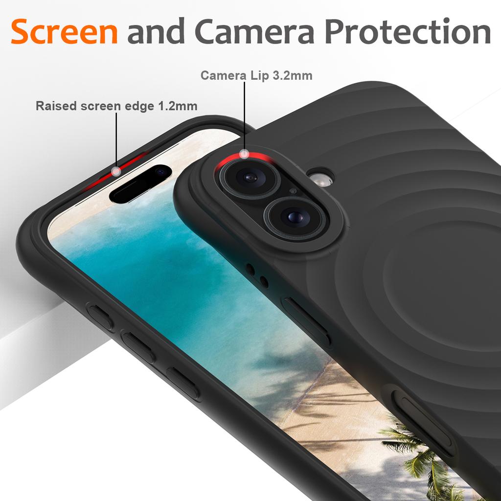 For iPhone 17 Case Compatible with MagSafe Ripple Texture Liquid Silicone Protective Cover with Strap