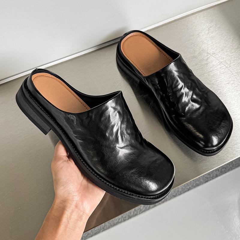 Sommer Herbst Neue Designer Mules für Herren Schwarz Mode Lässig Große Größe Halbschuhe Herren Oberbekleidung Rindsleder Schuhe Mann