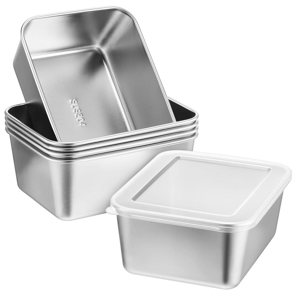 BESTOYARD Stainless Steel Storage with Airtight Deep Square Lunch for Food Storage and Kitchen Set of 6 Containers, Deep, Lids, Design, Leak-Proof,
