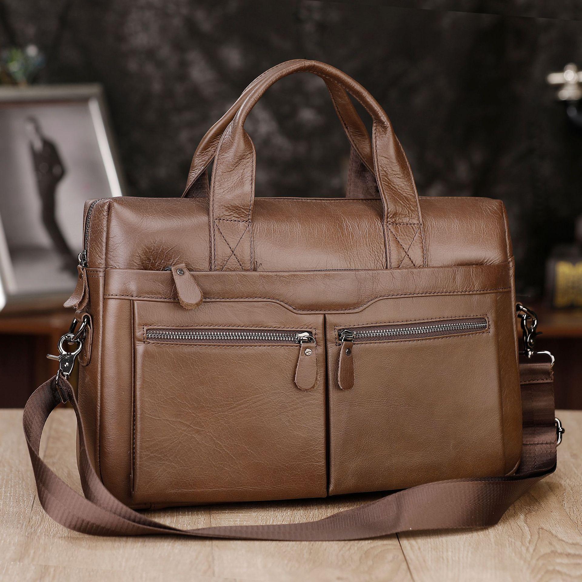 

Business Laptop Bag Men Genuine Leather Handbags Male Leather Travel Briefcases Men High Quality Cowhide Leather Messenger Bags коричневый