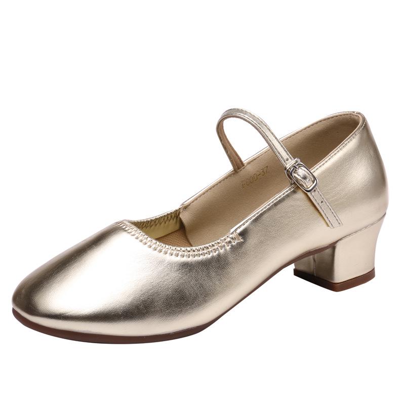 

Жіночі туфлі на середньому підборі з м якої шкіри сріблясті для бальних танців 34 золотий