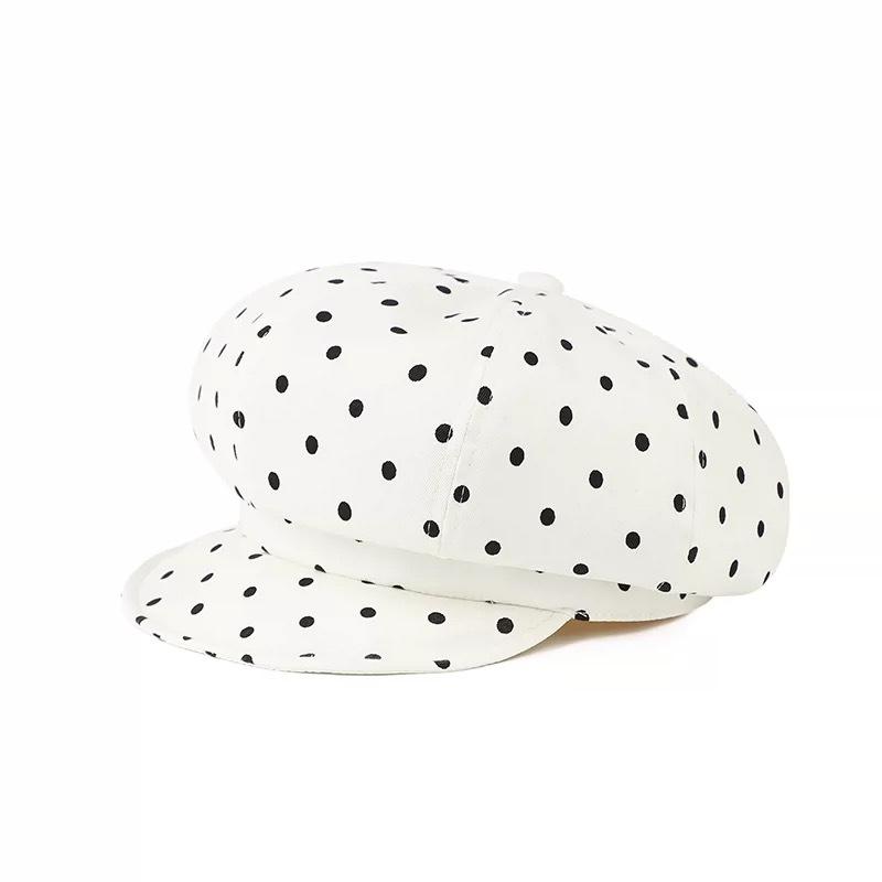 Cappelli Newsboy Ottagonali da Pittore con Visiera Rovesciata, Versatili per Primavera ed Estate, Versione Grande con Jacquard a Pois Coreano per Donna