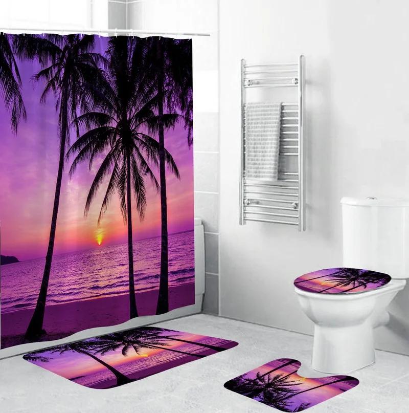 Forest Bathroom Shower Curtain Set Waterproof Bath Curtain Sets Toilet Cover Non-Slip Mat Rug Carpet Set Home Decor Accessories