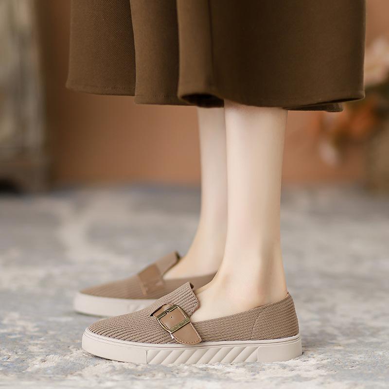 

New fisherman round head thick-soled one-pedal casual shoes flat-soled fly-woven thin single shoes 40