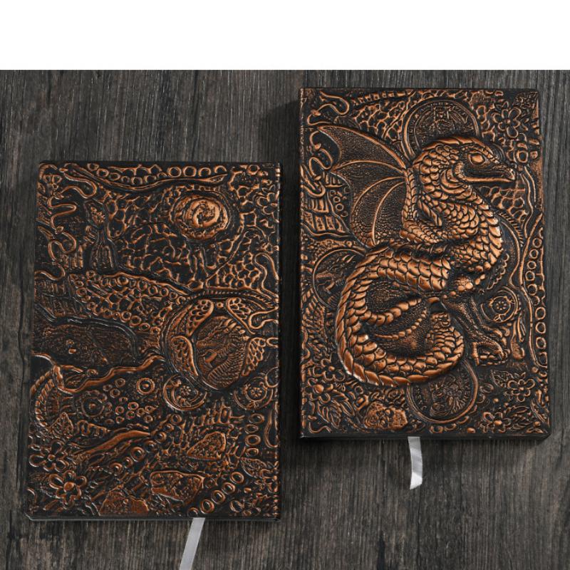 Caderno Retro Europeu Diário de Viagem Padrão Dragão Voador Caderno 3D Relevo Caderno