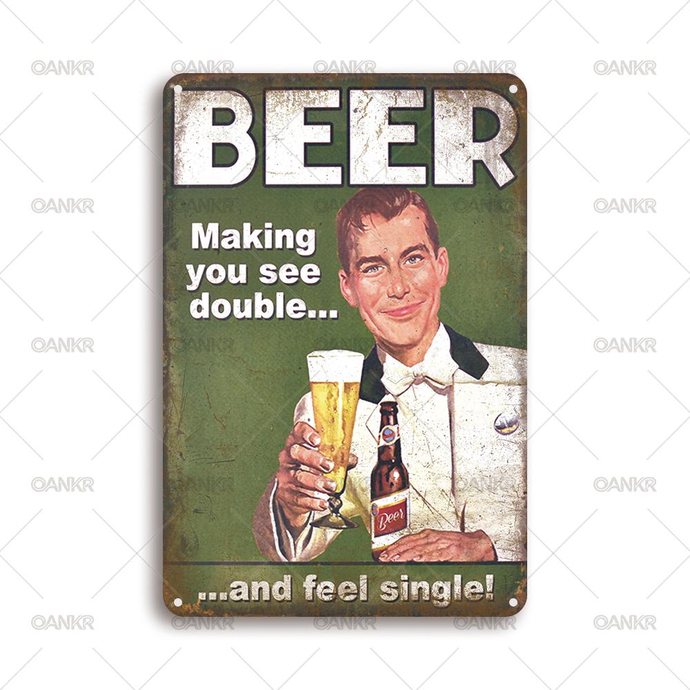 

Vintage Art Beer Poster Tin Sign Beer Making You See Double Metal Posters Metal Signs for Pub Bar Home Wall Decor Plaque 20x30cm（7.8x11.8inch）