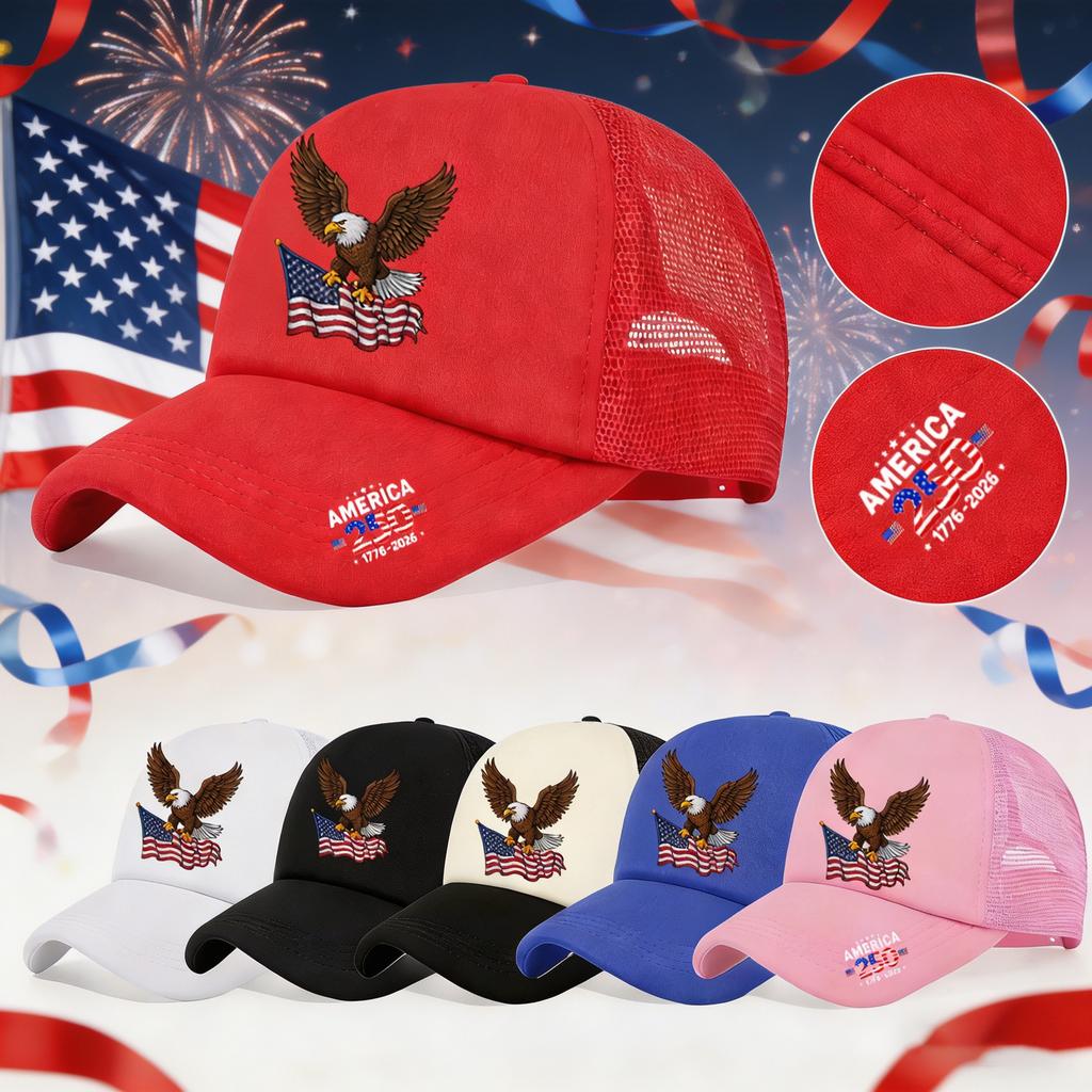 1 Stück Vintage 250. Amerika Trucker-Hut, Realistischer Adler-Flaggen-Druck, Streetwear-Kappe für patriotische Fans