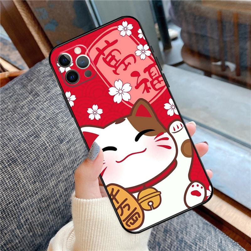 Maneki Neko Lucky Money Cat Case For iPhone 14 15 16 Pro Max 11 13 12 Mini X XR XS Plus Soft Cover Shell
