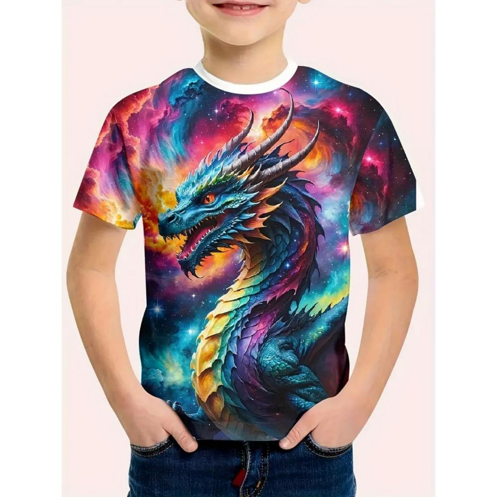 Children's Clothing T-Shirts for Boys Short Sleeve Child T-Shirt Fashion 3D Dragon Graphi Print Casual Girls Summer Clothes Tops