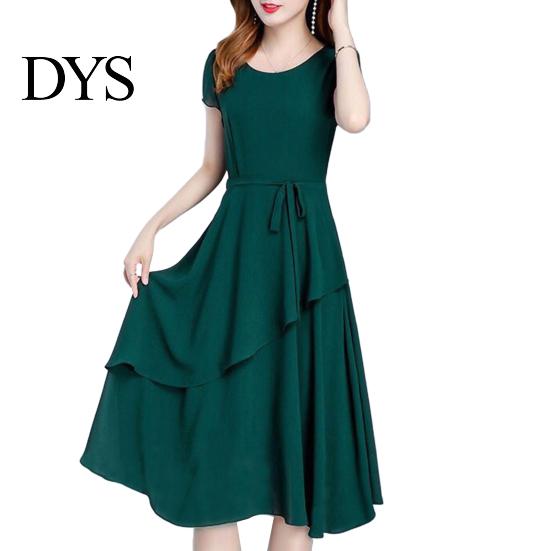 Prom Dress Lady Summer A-line Patchwork Midi O Neck Short Sleeves Dating Lace-up Waist Solid Color for Parties Commuting Slim Look