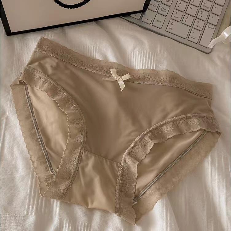 6PCS Seamless Women's Underwear Ice Silk Mid-Waist Breathable Pure Cotton Antibacterial Lace Triangle Mask Pants