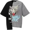 Asymmetrical Short Sleeve T-Shirt With Tiger Pattern Unisex Tops Black Gray 2183B319-001