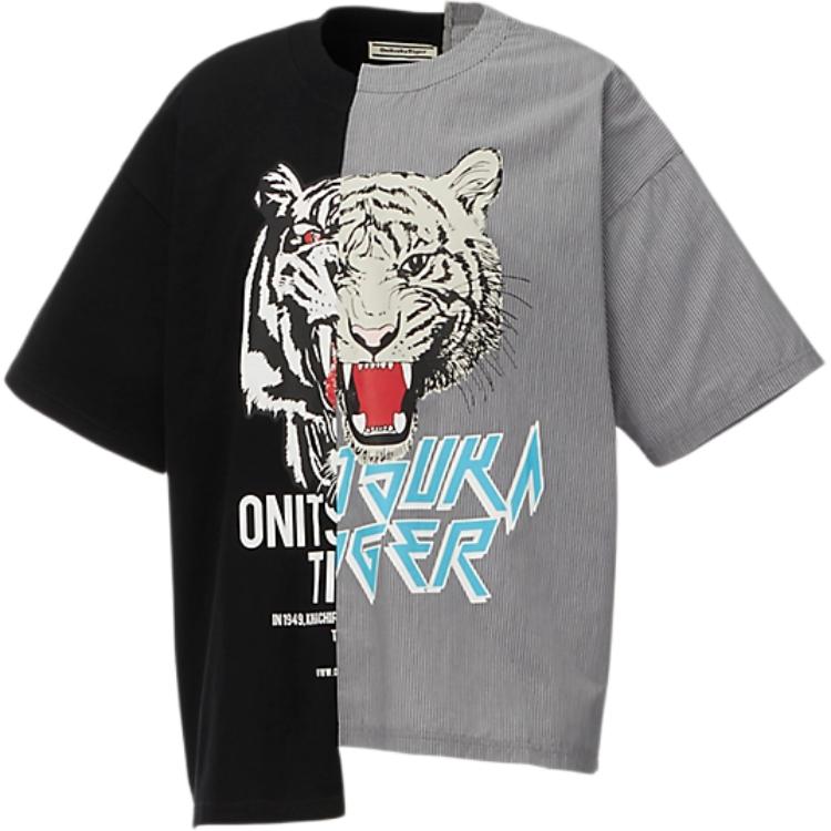 

Onitsuka Tiger Asymmetrical Short Sleeve T-Shirt With Tiger Pattern Unisex Tops Black Gray 2183B319-001 XL
