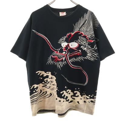 CAMISETA Manga Curta Bordado Dragão XL Padrão Japonês Dragão Masculina Usada