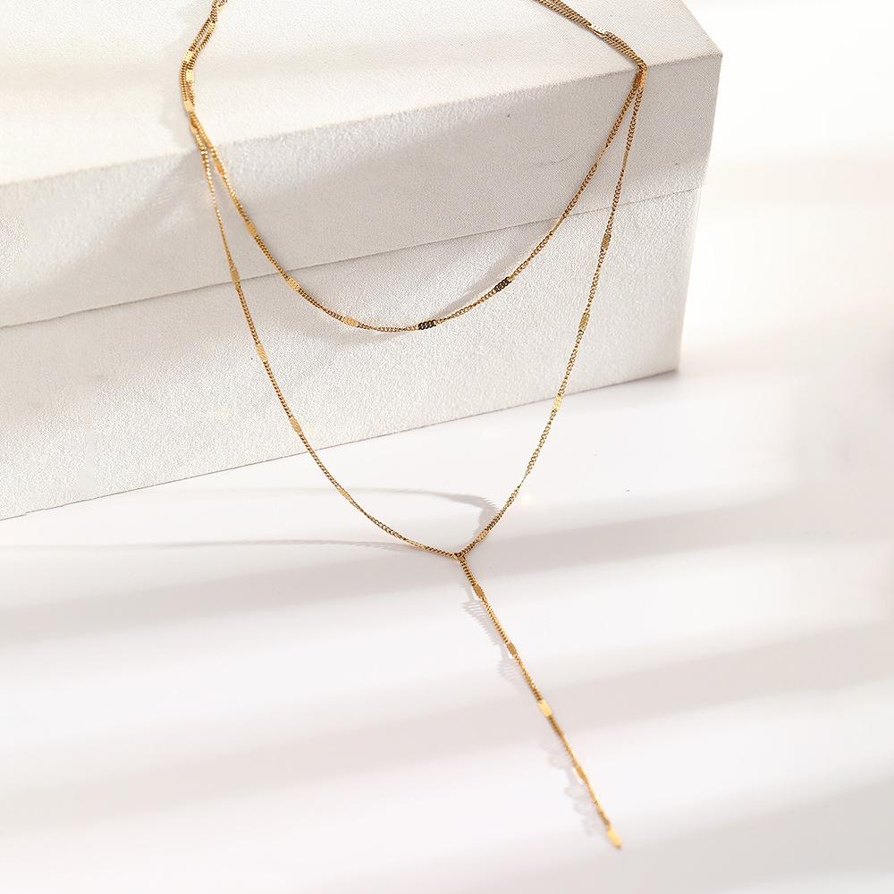 Stainless Steel Y-Shaped Tassel Necklace for Women - Double Layer Clavicle Chain with Fashionable and Elegant Design.