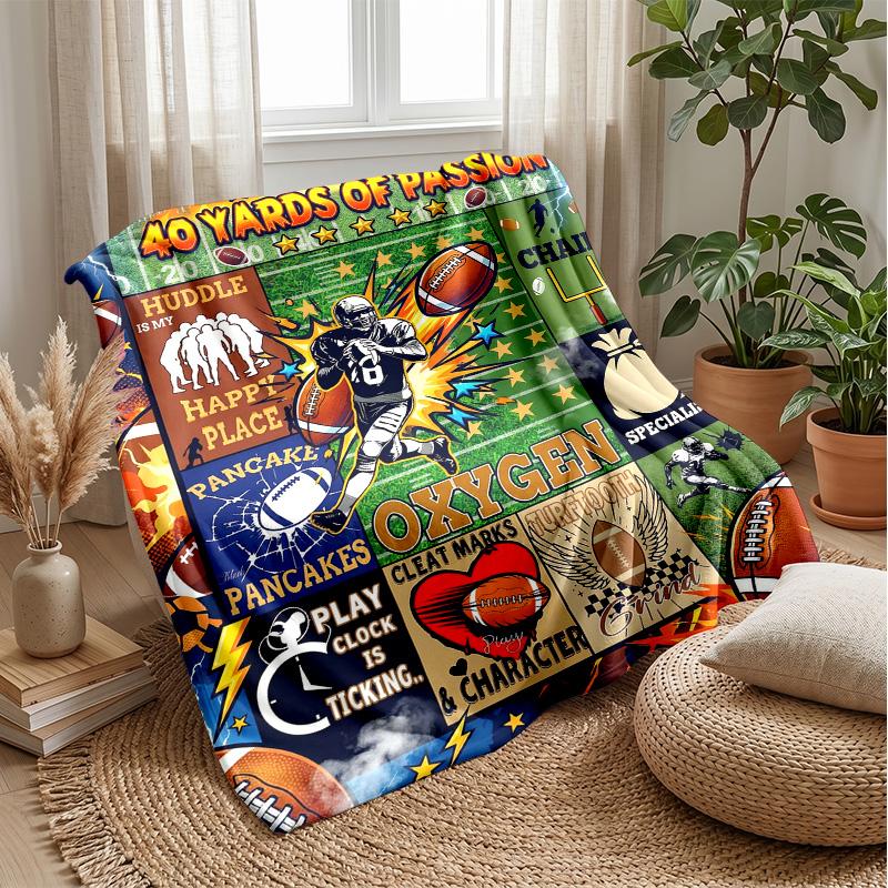 Football Passion Poster Theme blanket Lightweight Warm Flannel Blanket Decorative Throw Blanket for Home Decoration