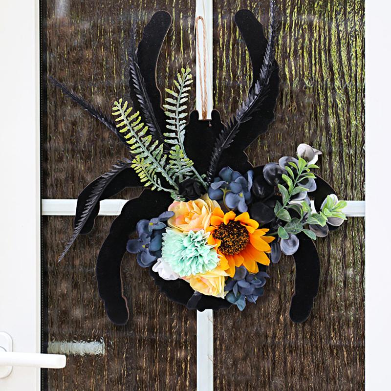 Halloween Wall Hanging For Front Door Simulated Spider Decorative Silk Flowers Home Garden Party Decoration