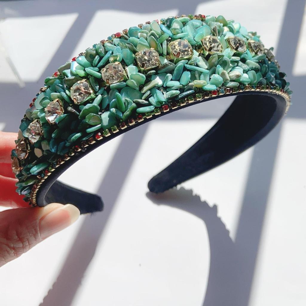 Bentiță Lățime cu Strassuri Turcoaz Sfărâmat Stil European & American – Accesorii de Păr Versatile High-End pentru Femei pentru Toamnă & Iarnă