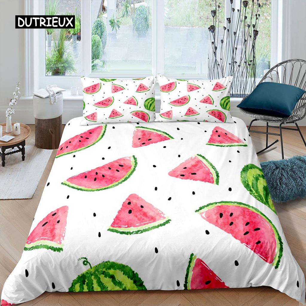 Watermelon Duvet Cover Set Hawaiian Bedding Set King Size Microfiber Summer Fruit Theme Comforter Cover for Kids Boys Girls Teen