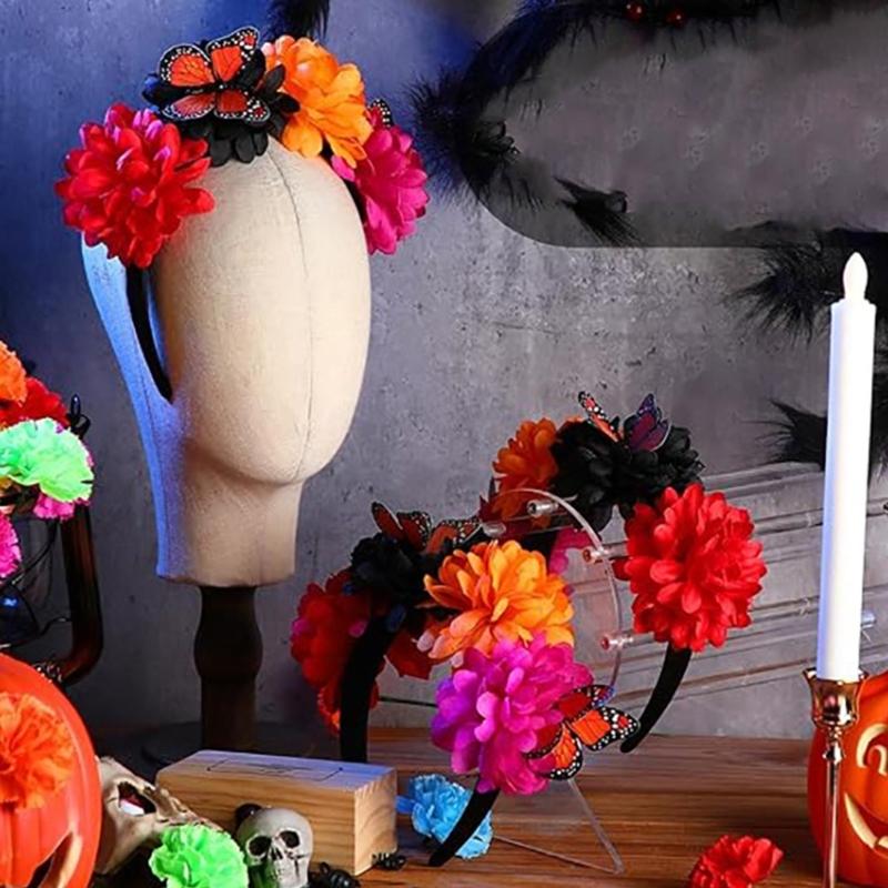 Day Of the Deads Headpiece Butterfly Flower Crown Headband Halloween Cincos De Mayoes Party Costumes for Womens Gifts