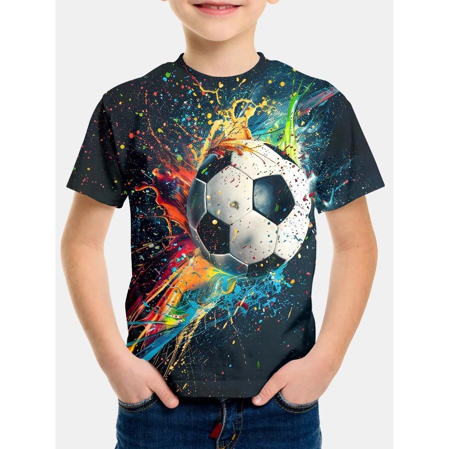 

Kids T-shirt Soccer Football Print T-shirt Fashion Casual Short Sleeve Tees Summer Boy and Girl Tees Tops Clothing 100
